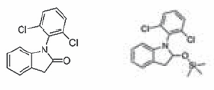 Two main by-products of the diclofenac reaction with Silylating mixtures II, III and BSTFA Two main by-products of the diclofenac reaction with Silylating mixtures II, III and BSTFA