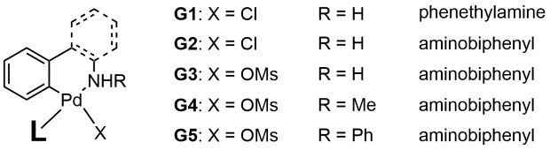 General breakdown of the main components of the first five generations of Buchwald precatalysts.
