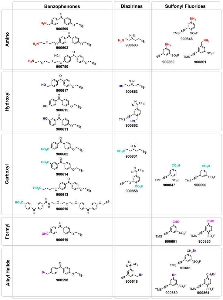Benzophenones, Diazirines, and Sulfonyl Fluorides Benzophenones, Diazirines, and Sulfonyl Fluorides