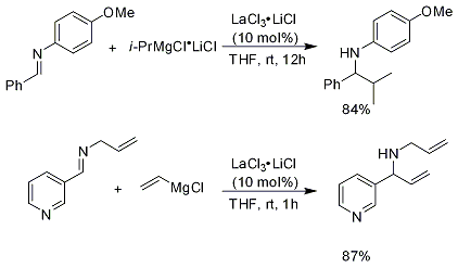 Nucleophilic Addition of Organomagnesium Reagents to Non-Activated Imines in the Presence of LaCl3•2LiCl Nucleophilic Addition of Organomagnesium Reagents to Non-Activated Imines in the Presence of LaCl3•2LiCl