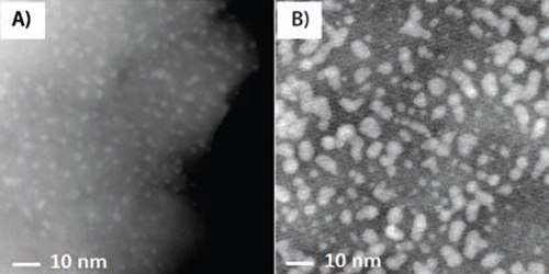 High-resolution TEM images of the platinum NPs prepared with 50 and 100 ALD cycles at 100 °C on ITO/PEN substrates. High-resolution TEM images of the platinum NPs prepared with 50 and 100 ALD cycles at 100 °C on ITO/PEN substrates