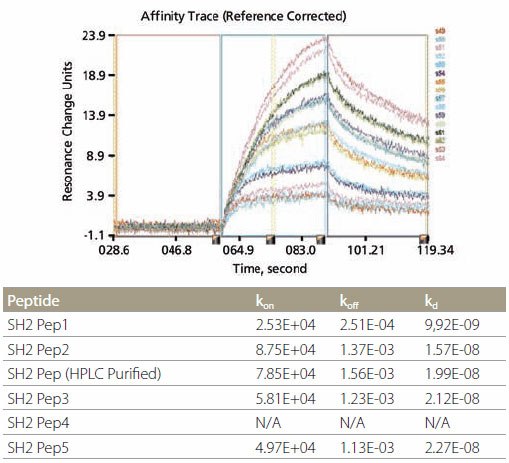 Kinetic Analysis and Data Example of kinetic analysis using SH2-binding peptides. Corresponding data are shown in the table above.