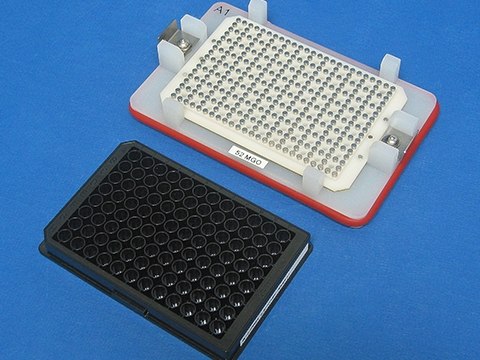 Image of the Handheld Magnetic Separator Block (Cat. No. 40-285) for 96-well flat bottom or conical well plates with 9 magnets surrounding each well to secure magnetic beads.