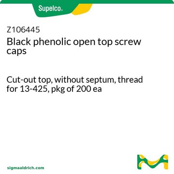Black phenolic open top screw caps Cut-out top, without septum, thread for 13-425, pkg of 200 ea