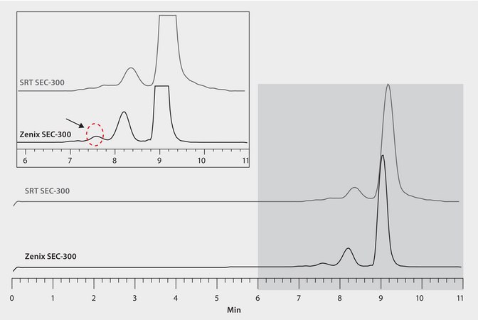 HPLC Analysis of Bovine Serum Albumin (BSA) on Zenix® SEC-300 versus SRT® SEC-300, Effect of Particle Size on Resolution application for HPLC
