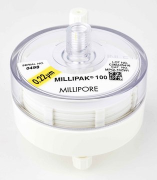 Millipak® Filter 0.22 μm membrane filter. Removes particulates and bacteria from pure water before entering the analyzer. For AFS® systems.