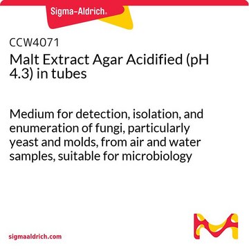 Malt Extract Agar pH 4.3±0.2, tube capacity 20 mL, tube filling volume 20 mL, ready-to-use, pack of 20 tubes, for yeasts, for molds