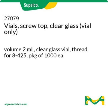 Vials, screw top, clear glass (vial only) volume 2 mL, clear glass vial, thread for 8-425, pkg of 1000 ea