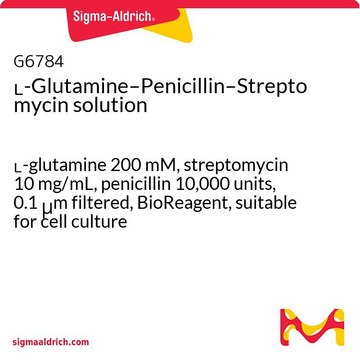 L-Glutamine–Penicillin–Streptomycin solution L-glutamine 200 mM, streptomycin 10 mg/mL, penicillin 10,000 units, 0.1 μm filtered, BioReagent, suitable for cell culture