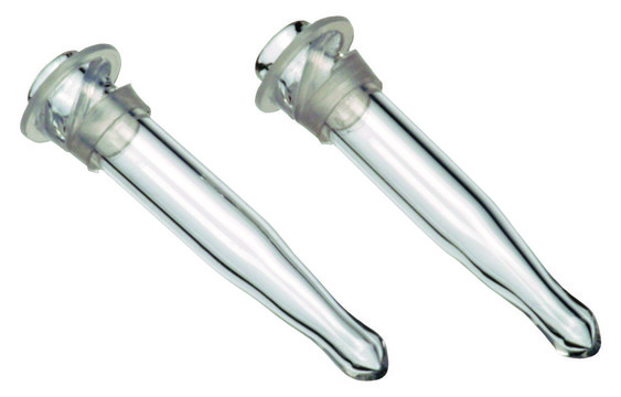 Insert for 2 mL standard opening vial, 4.6 mm I.D. volume 0.15 mL, conical clear glass (with polyflange), O.D. × H 5 mm × 29 mm, pkg of 100 ea