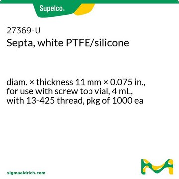 Septa, white PTFE/silicone diam. × thickness 11 mm × 0.075 in., for use with screw top vial, 4 mL, with 13-425 thread, pkg of 1000 ea