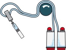 Steritest® NEO Device For liquids in cartridges and small soft plastic containers., Red base canister comes with a single short (20 mm) needle., pkg of 10 blisters per box (Single packed)