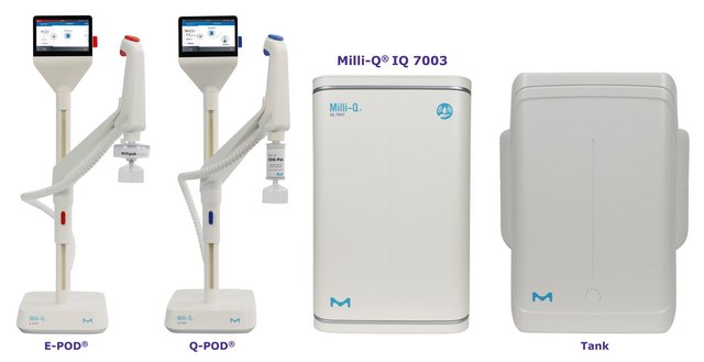 Milli-Q® IQ 7003/05/10/15 Ultrapure and Pure Water Purification Systems Produces ultrapure (Type 1) water and pure (Type 2) water with a production flow rate of 10 L/hr from tap water feed.