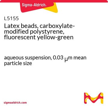 Latex beads, carboxylate-modified polystyrene, fluorescent yellow-green aqueous suspension, 0.03 μm mean particle size