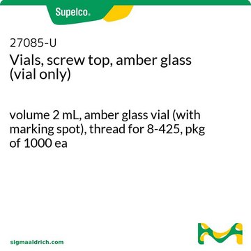 Vials, screw top, amber glass (vial only) volume 2 mL, amber glass vial (with marking spot), thread for 8-425, pkg of 1000 ea