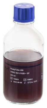 Violet Red Bile Glucose Agar ReadyTube®, bottle capacity 250 mL, bottle filling volume 200 mL, closure type, blue screw cap with 3 loci, box of 6 bottles, for enterobacteriaceae