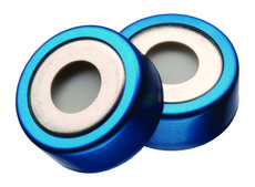 Vial crimp seals, BiMetal (magnetic), 20 mm, with PTFE/silicone septa, pkg 100 red seal, PTFE/silicone septa, diam. × thickness 20 mm × 3 mm