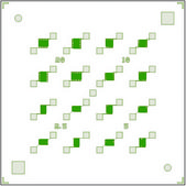 Back-gated OFET Interdigitated Substrate Au source/drain, 230 nm SiO2 gate-insulator, varied W/L from 500 to 4000, 16 transistors per chip, chips (diced)