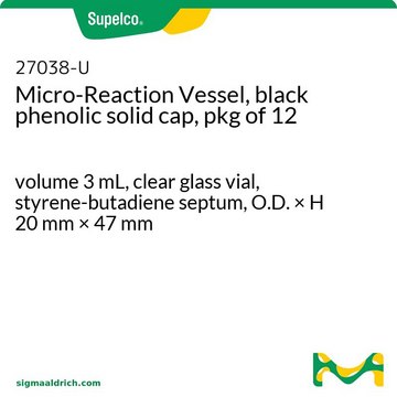 Micro-Reaction Vessel, black phenolic solid cap, pkg of 12 volume 3 mL, clear glass vial, styrene-butadiene septum, O.D. × H 20 mm × 47 mm