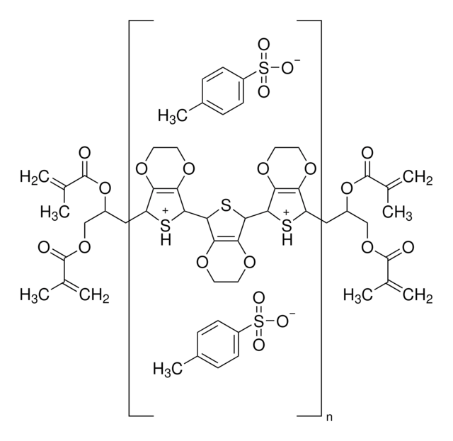 Poly(3,4-ethylenedioxythiophene), tetramethacrylate end-capped solution 0.5 wt. % (dispersion in nitromethane), contains p-toluenesulfonate as dopant